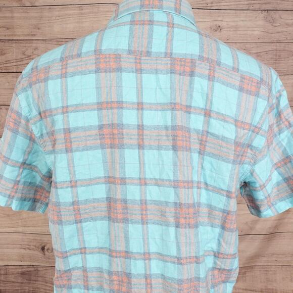 The Normal Brand Shirt Mens Large Blue Orange Plaid Short Sleeve Button Down - Picture 5 of 8